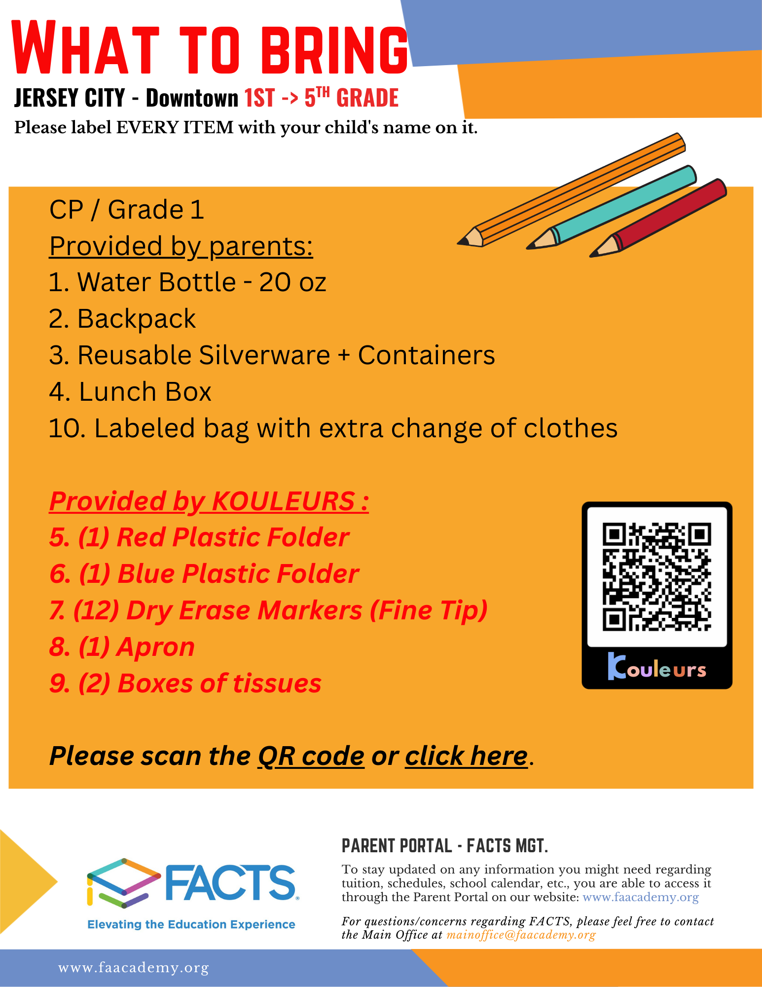 Class supplies Welcome Packets - CP / Grade 1 - 