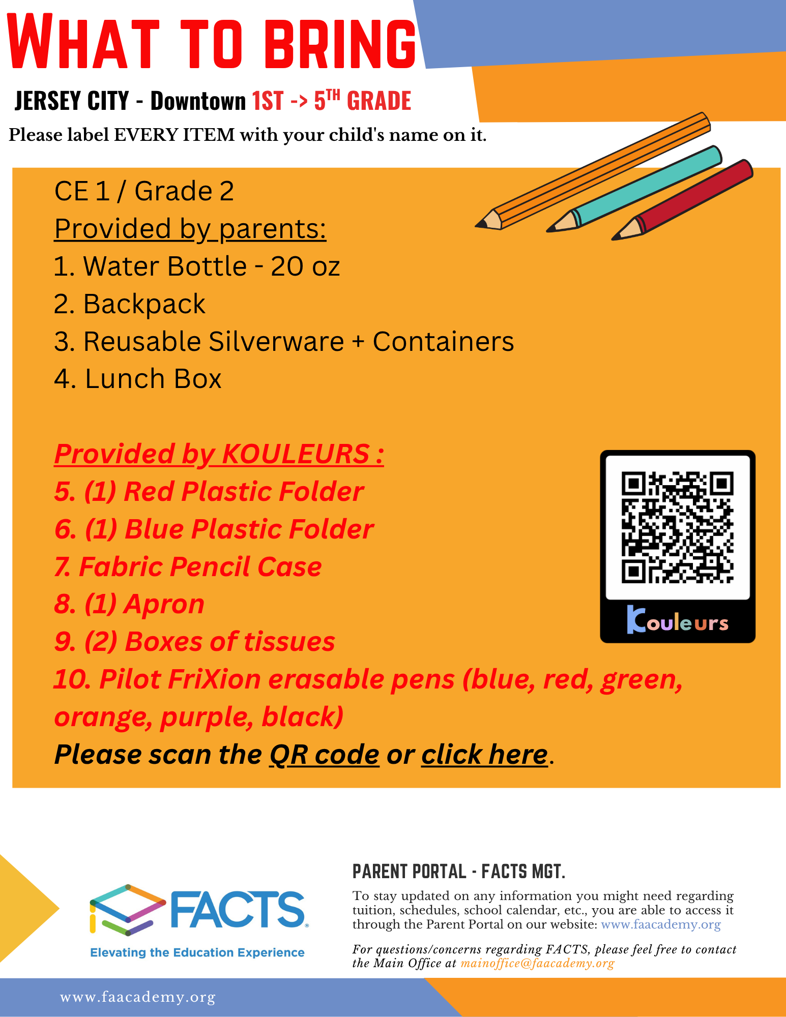Class supplies Welcome Packets - CE 1 / Grade 2