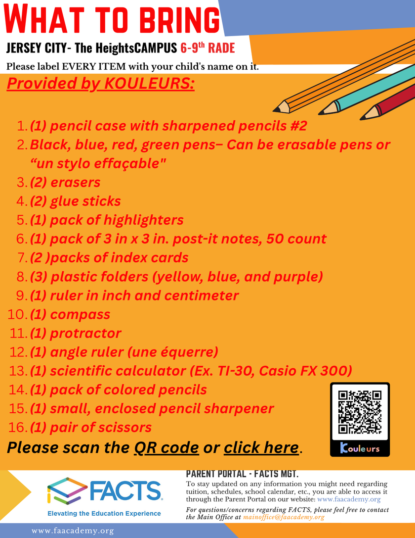 Class supplies Welcome Packets - 6-9th Grade - KOULEURS