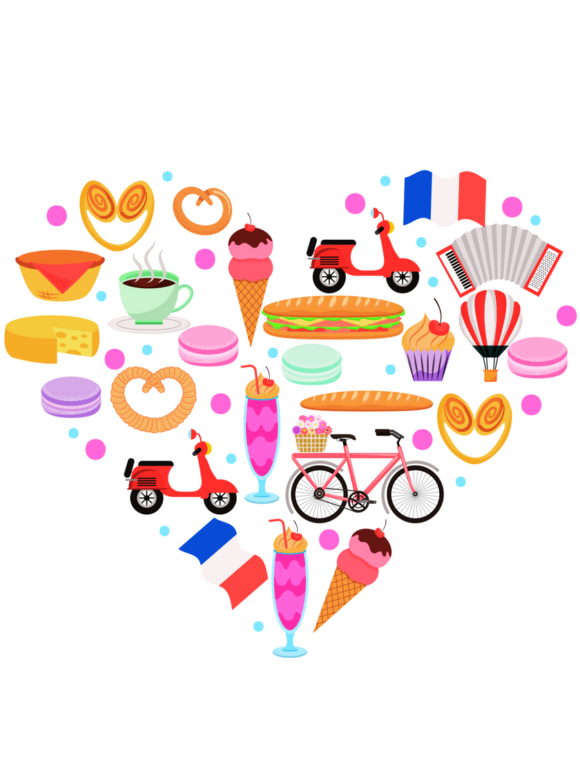 Heart-shaped France flag sticker on white background, minimalist vinyl decal for water bottles, laptops, and journals