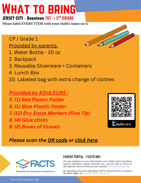 Class supplies Welcome Packets - CP / Grade 1 - 