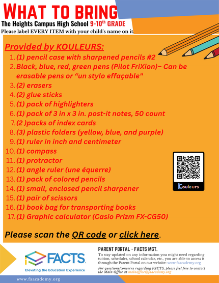 Class supplies Welcome Packets - 9-10th Grade - 