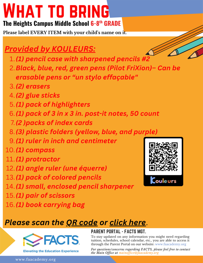 Class supplies Welcome Packets - 6-8th Grade - 