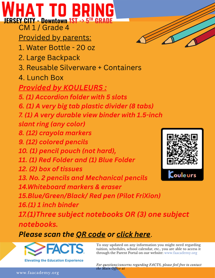 Class supplies Welcome Packets - CM 1 / Grade 4 - 