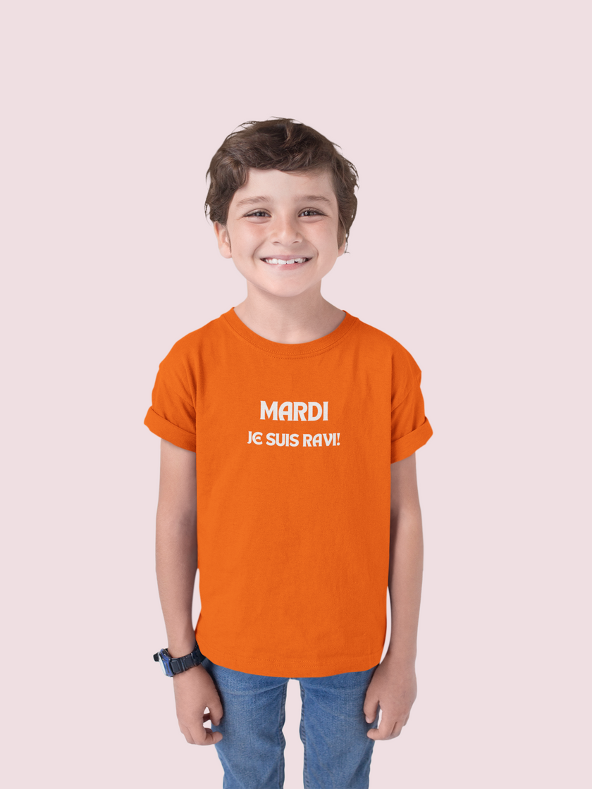 Orange Youth Boy T-Shirt 'Mardi, je suis ravi!' - KOULEURS