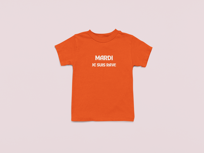 Orange Youth Boy T-Shirt 'Mardi, je suis ravi!'