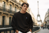 Men's Black Sweatshirt PAPA Design with Eiffel Tower, Father’s Day Gift for Dad, Paris Style Sweatshirt
