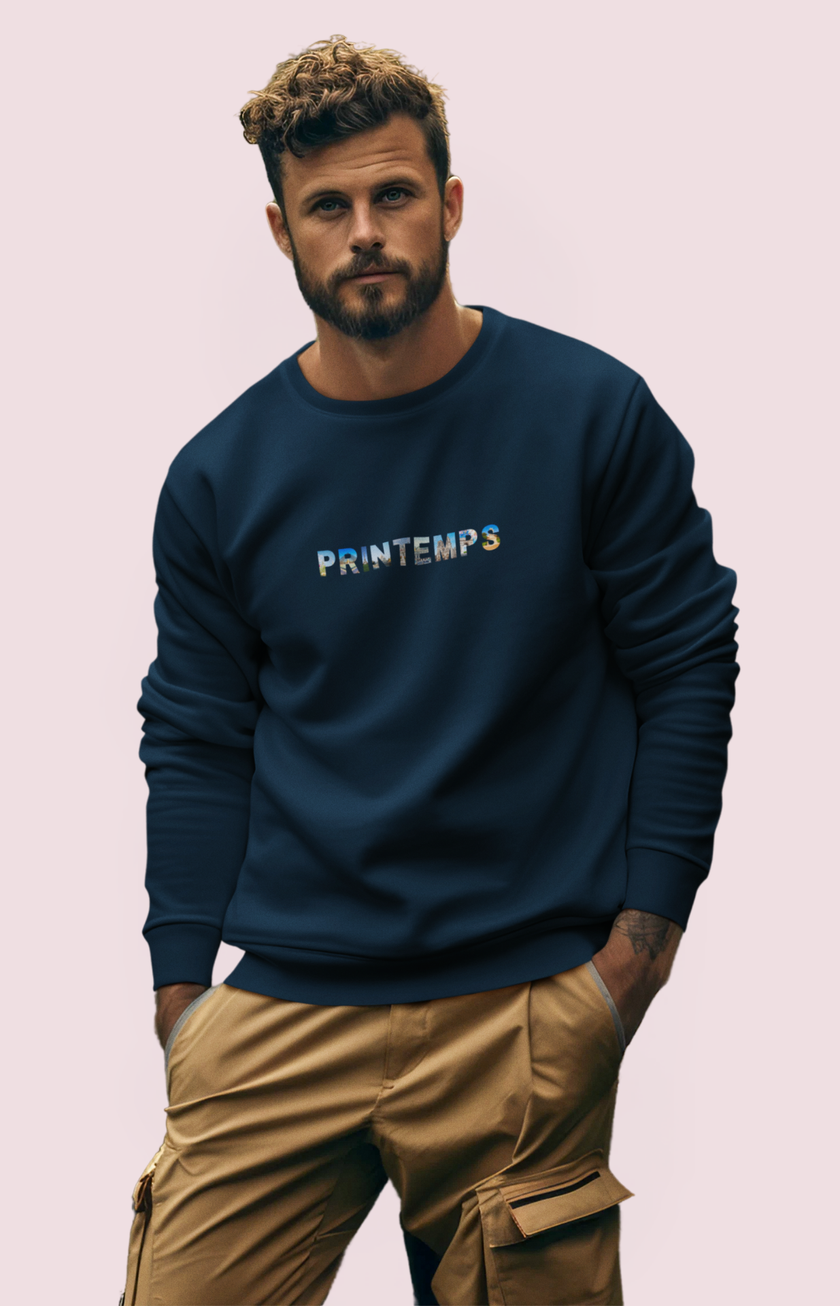 Navy blue sweatshirt with 'Printemps' – inspired by Paris and perfect for spring layering