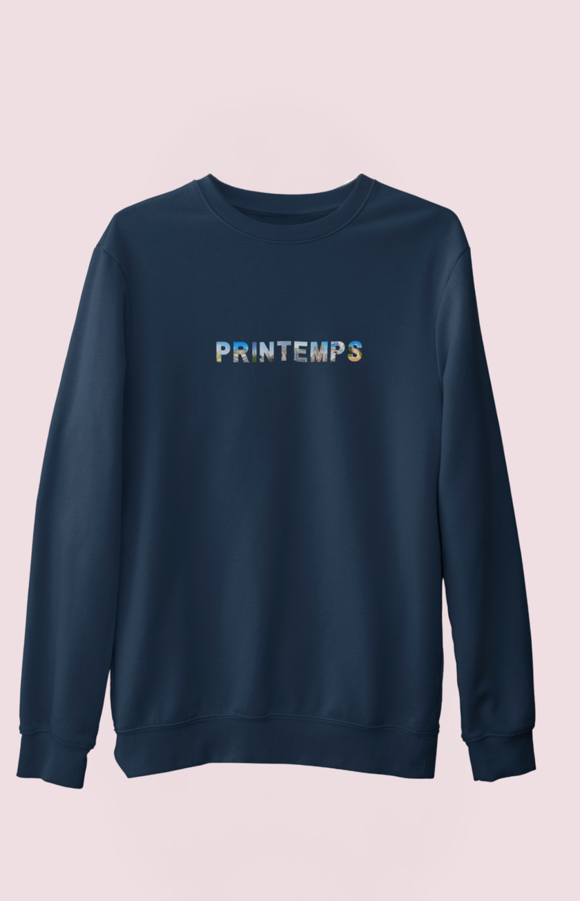 UNISEX Navy blue sweatshirt with 'Printemps' – inspired by Paris and perfect for spring layering