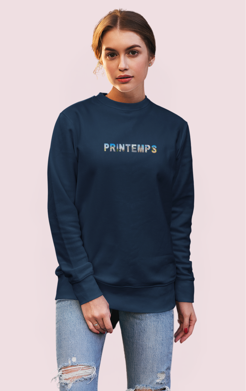 WOMEN Navy blue sweatshirt with 'Printemps' – inspired by Paris and perfect for spring layering
