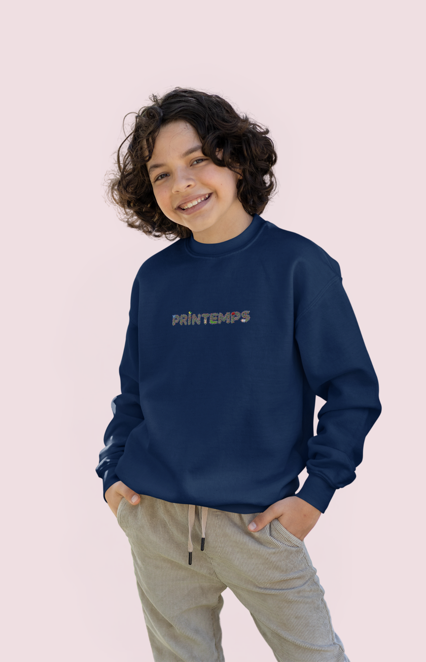 Youth Girl Navy Blue Sweatshirt Printemps Paris - KOULEURS