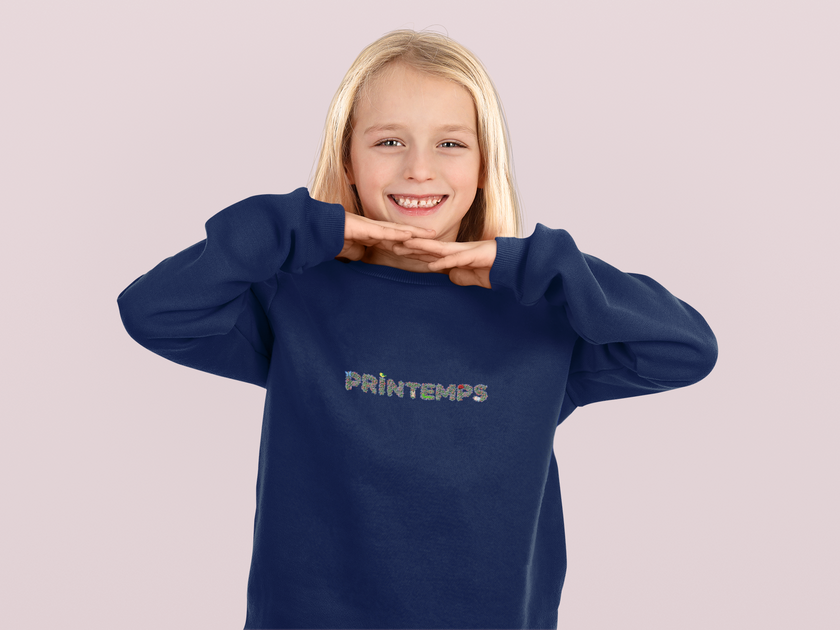 Youth Girl Navy Blue Sweatshirt Printemps Paris - KOULEURS