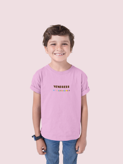 Youth Boy Unisex Pink T-Shirt - "Vendredi tout est permis" - KOULEURS