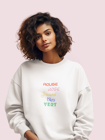 Women’s French Sweatshirt –  Rouge Rose Vert Jaune Bleu, Colorful