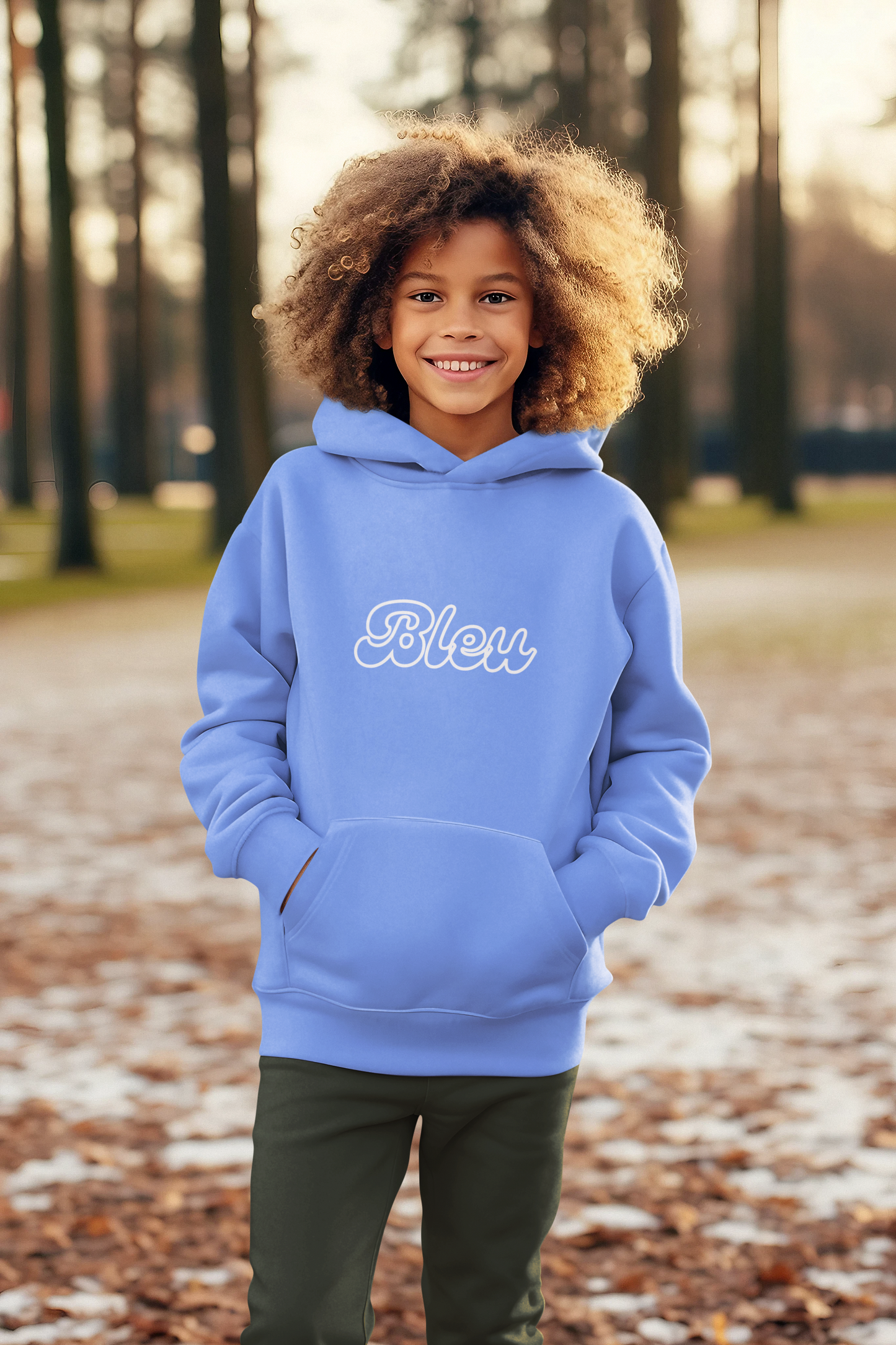 Blue Hoodie Unisex BLEU French pullover for school Everyday Wear, Cool gift for Boys Girls, Cozy Cotton sportswear