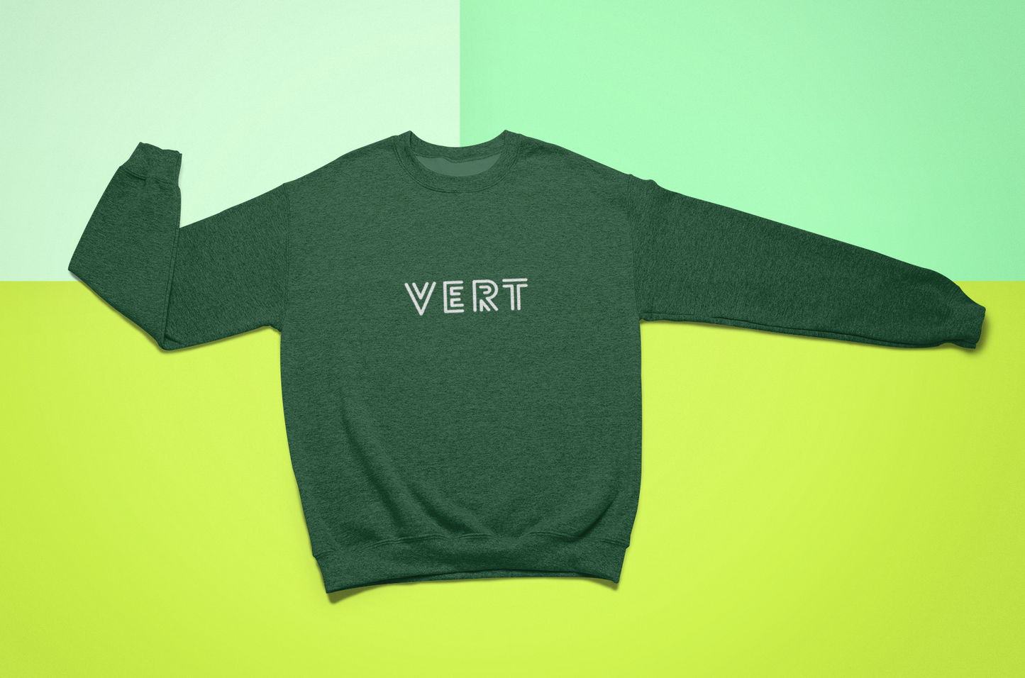 Unisex Youth Green Sweatshirt, French word VERT sweatshirt for kids for everyday or holidays, green gender neutral Pullover for Boys Girls