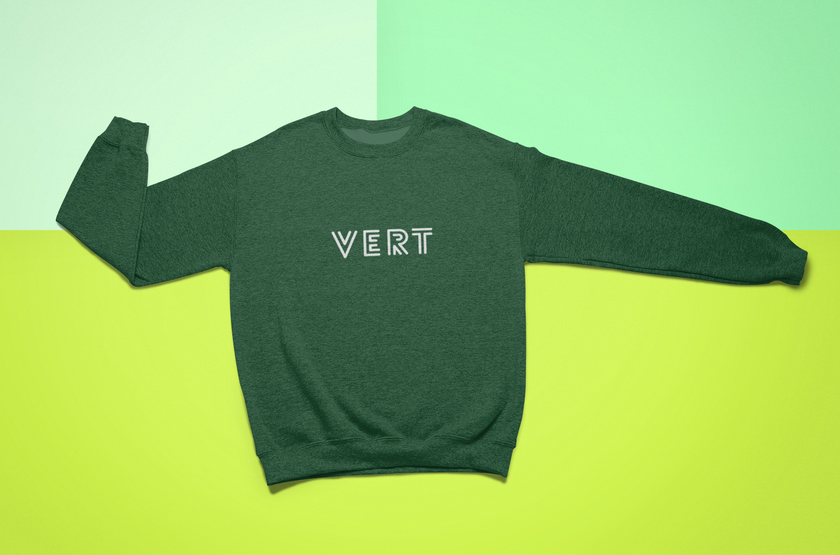 Unisex Youth Green Sweatshirt, French word VERT sweatshirt for kids for everyday or holidays, green gender neutral Pullover for Boys Girls - KOULEURS