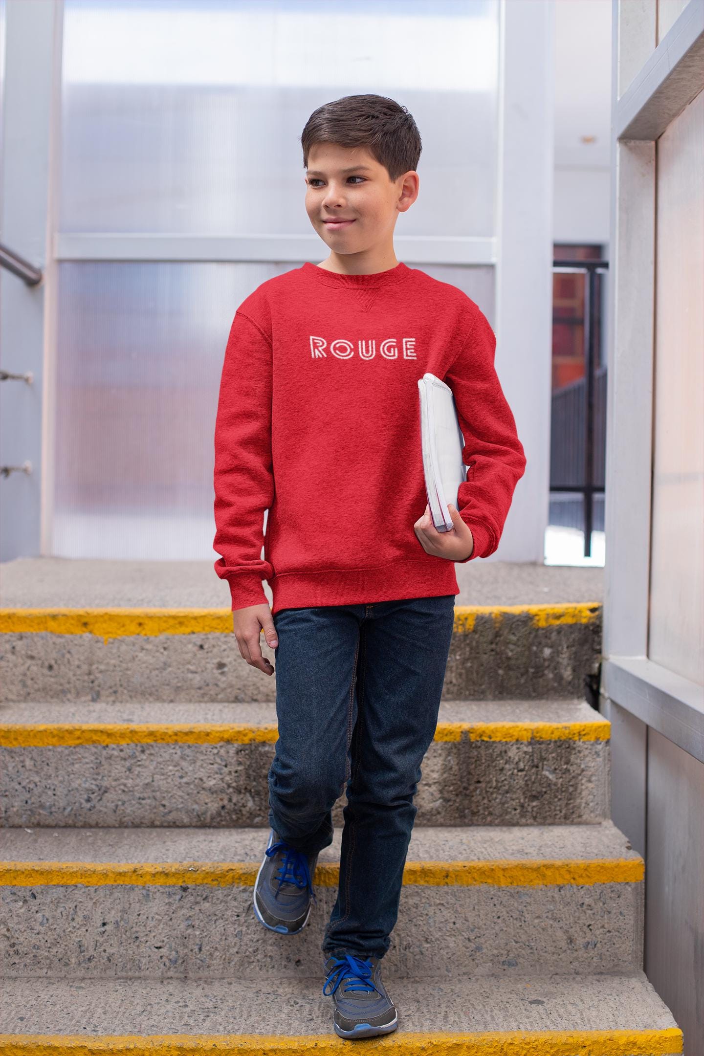 Red Sweatshirt ROUGE, French Word Sweatshirt for Boys Girls, Unisex Toddler pullover, Cute French Kids Clothing Gift for holidays and school