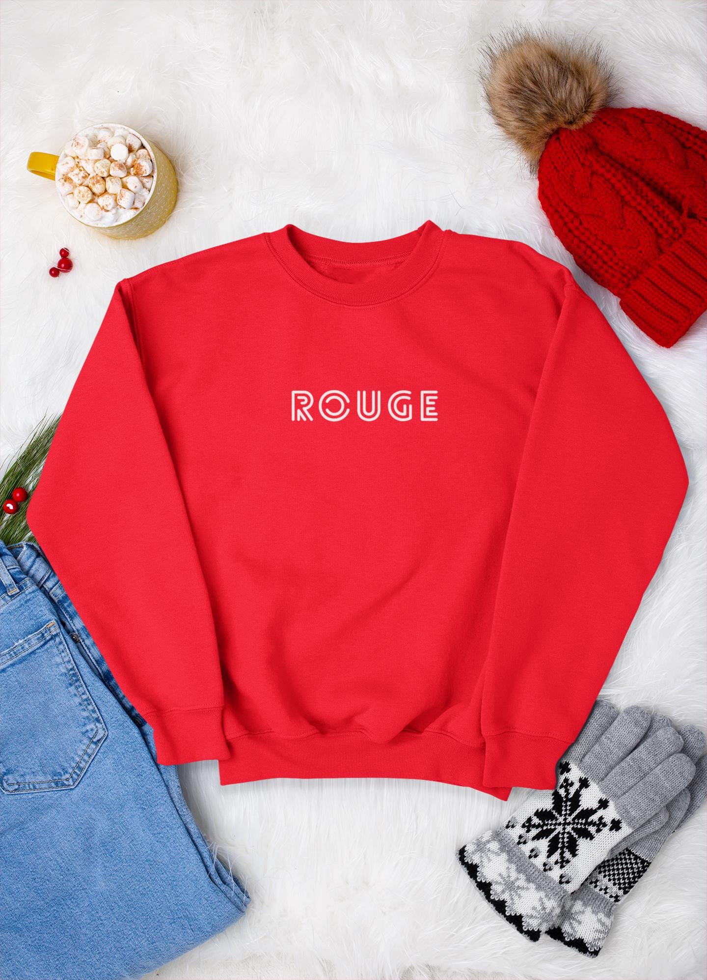Red Sweatshirt ROUGE, French Word Sweatshirt for Boys Girls, Unisex Toddler pullover, Cute French Kids Clothing Gift for holidays and school