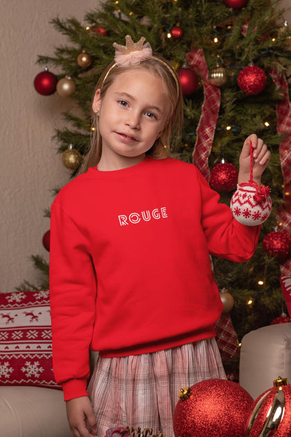 Red Sweatshirt ROUGE, French Word Sweatshirt for Boys Girls, Unisex Toddler pullover, Cute French Kids Clothing Gift for holidays and school - KOULEURS