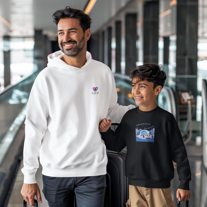 Holiday Sweatshirt with Igloo, Penguins, Marshmallow, French song pullover Dans Mon Igloo, Gla Gla Gla, French Winter gift for Boys Girls - KOULEURS