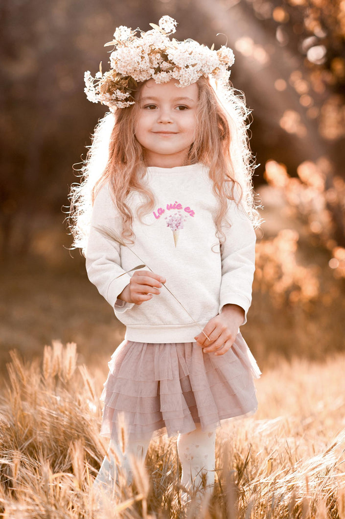 La Vie en Rose Sweatshirt Paris Ice cream Sweatshirt French birthday Gift for girl toddler White top for fall and winter at school and park - KOULEURS