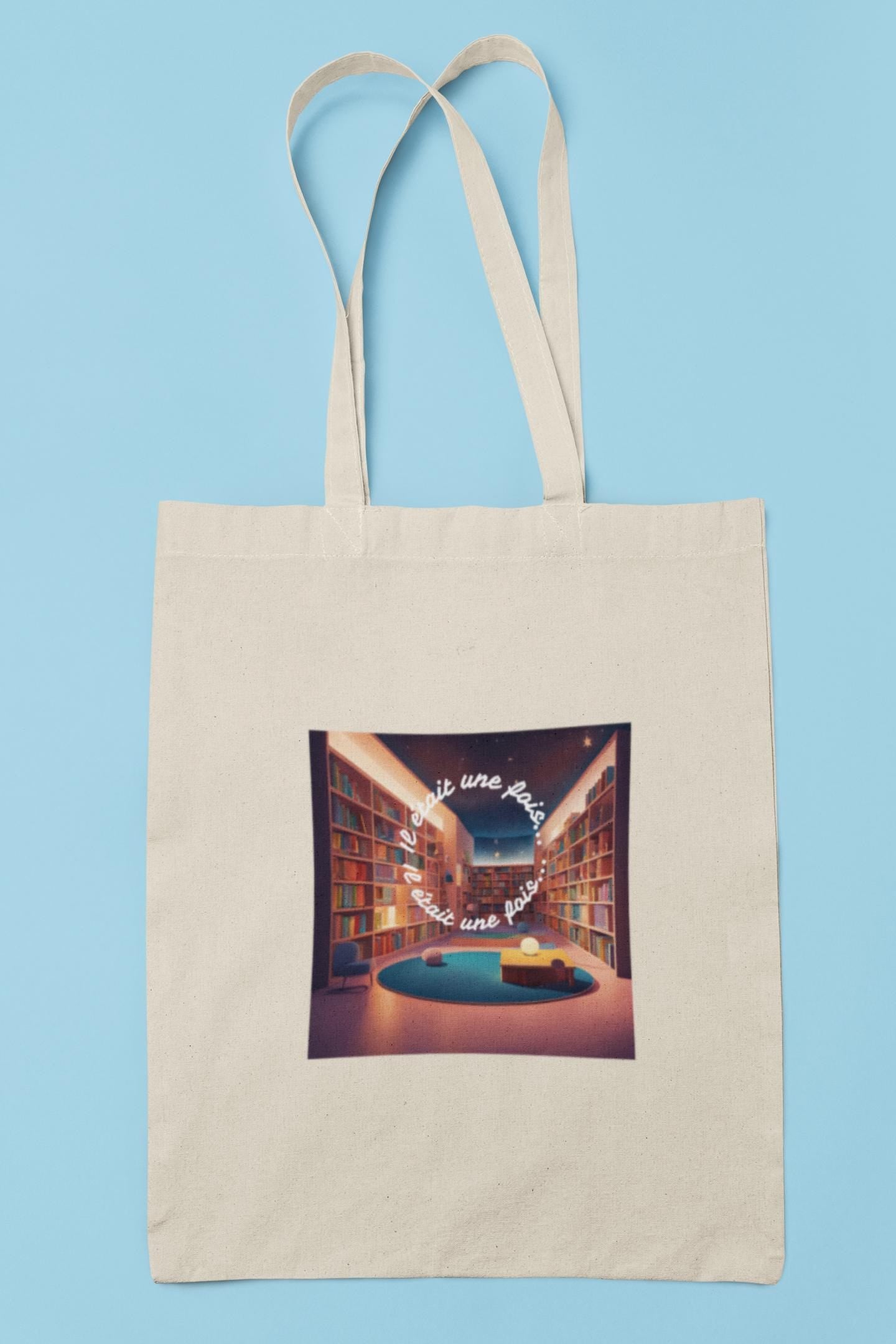 Il était une fois Tote Bag, French library Canvas Tote, Eco-Friendly Reusable activity Bag, French Gift for Book Lovers French learners