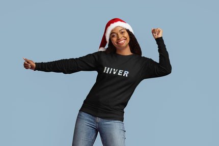 Women's Black Sweatshirt with French Word HIVER, Winter fleece Pullover, French Christmas Gift for Her, Paris Eiffel tower Sweatshirt for mom