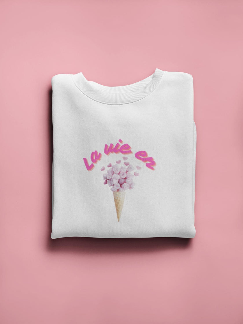 La Vie en Rose Sweatshirt Paris Ice cream Sweatshirt French birthday Gift for girl toddler White top for fall and winter at school and park - KOULEURS