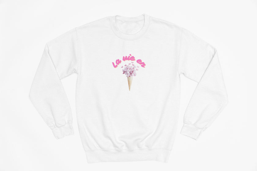 La Vie en Rose Sweatshirt Paris Ice cream Sweatshirt French birthday Gift for girl toddler White top for fall and winter at school and park - KOULEURS