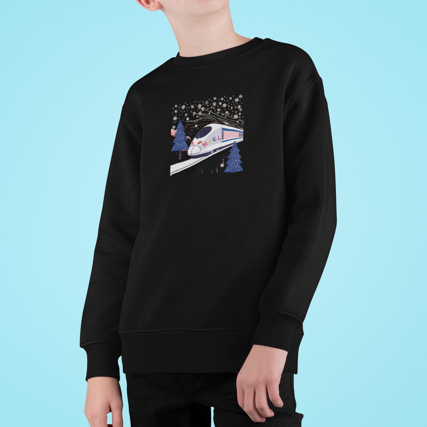 Unisex Christmas Sweatshirt with TGV Train and NOEL, Festive Holiday gift for Boys Girls, French train sweatshirt Kids Teens, Paris TGV top