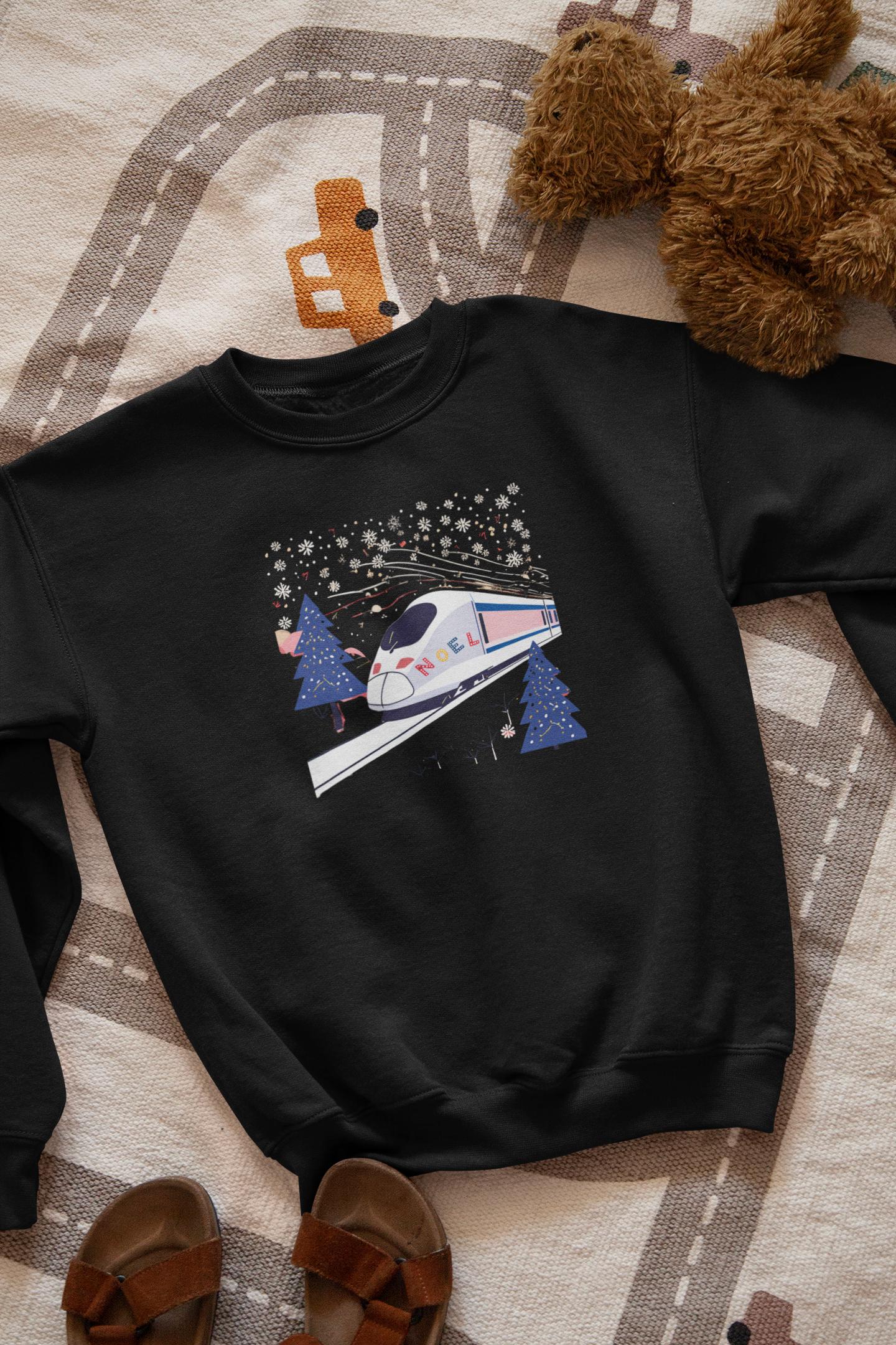 Unisex Christmas Sweatshirt with TGV Train and NOEL, Festive Holiday gift for Boys Girls, French train sweatshirt Kids Teens, Paris TGV top