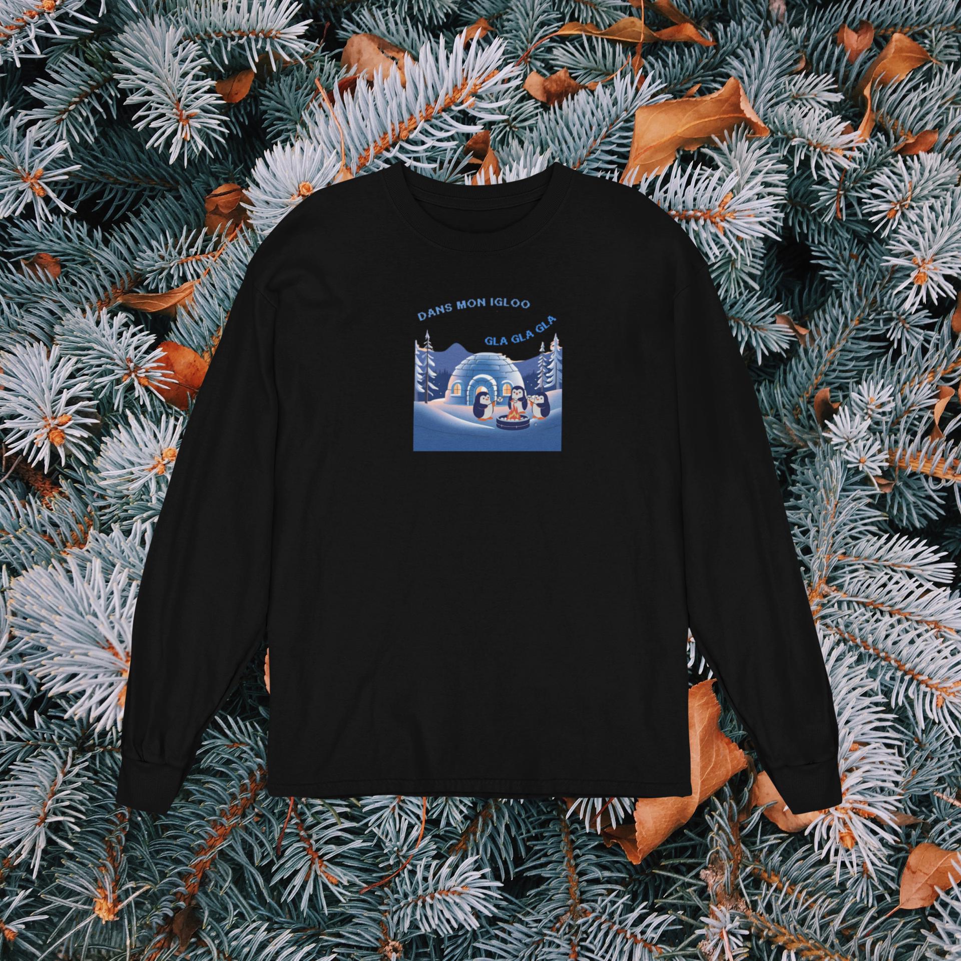Holiday Sweatshirt with Igloo, Penguins, Marshmallow, French song pullover Dans Mon Igloo, Gla Gla Gla, French Winter gift for Boys Girls
