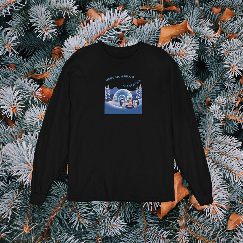 Holiday Sweatshirt with Igloo, Penguins, Marshmallow, French song pullover Dans Mon Igloo, Gla Gla Gla, French Winter gift for Boys Girls - KOULEURS
