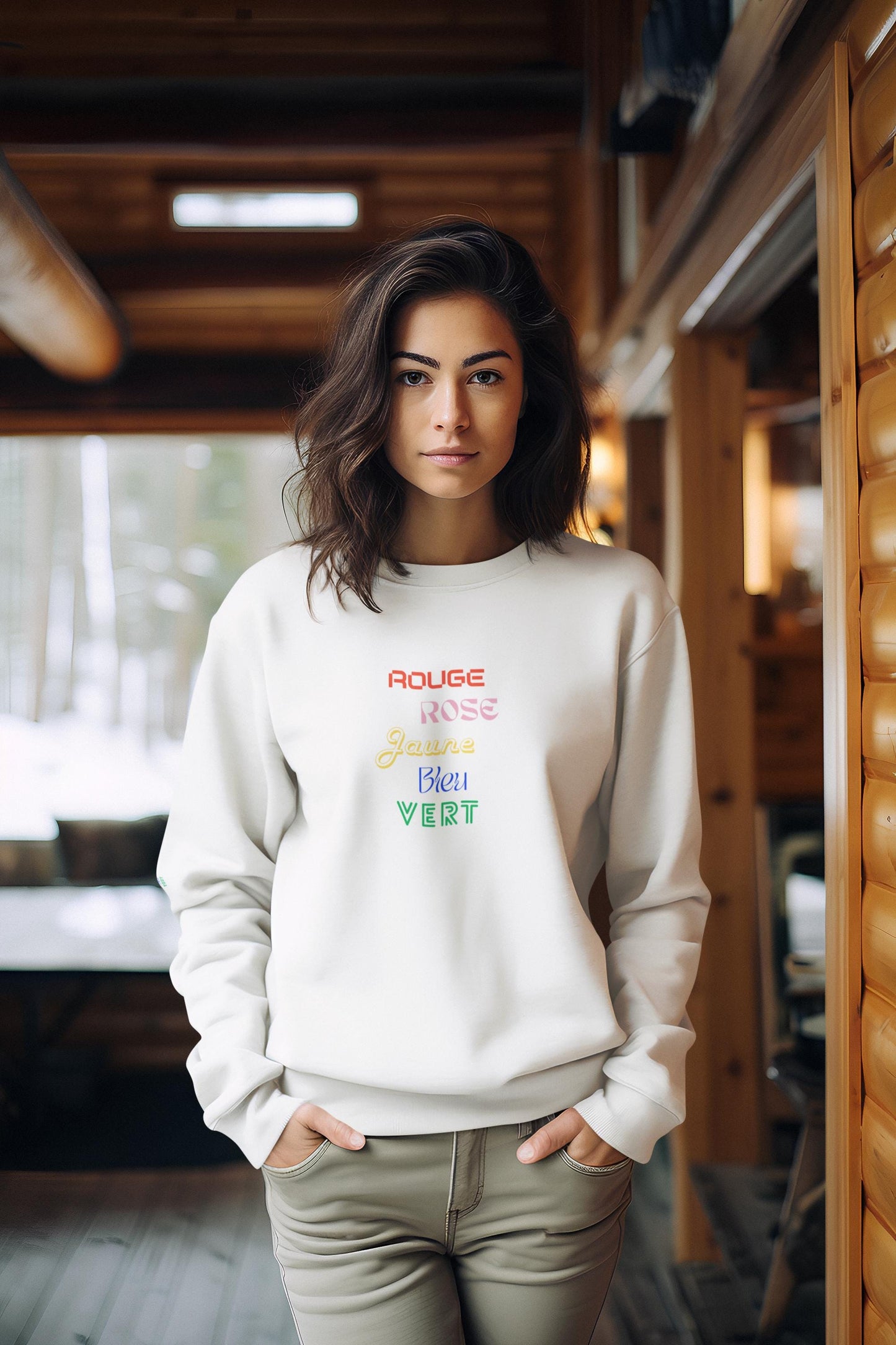 Women’s French Sweatshirt Rouge Rose Vert Jaune Bleu, Colorful French Word Pullover for Christmas gift for mother girlfriend daughter family