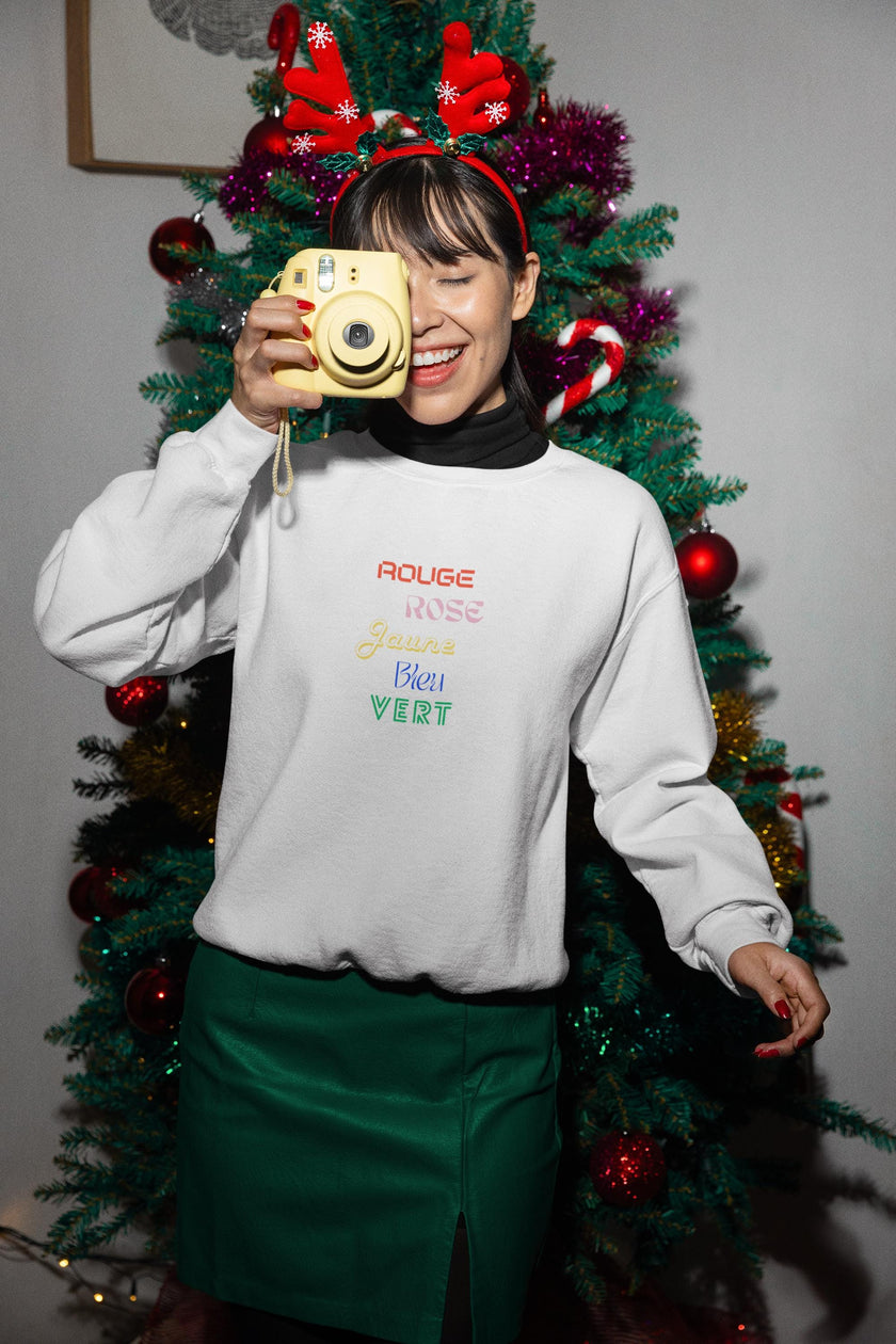 Women’s French Sweatshirt –  Rouge Rose Vert Jaune Bleu, Colorful - KOULEURS