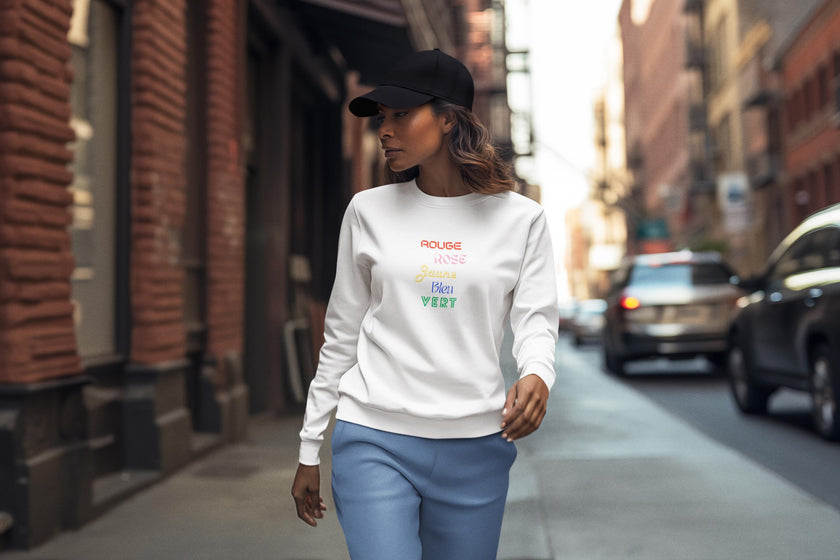 Women’s French Sweatshirt –  Rouge Rose Vert Jaune Bleu, Colorful - KOULEURS