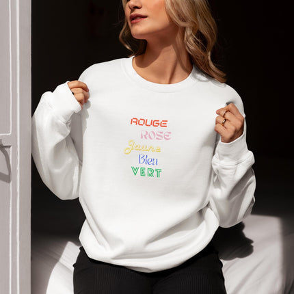 Women’s French Sweatshirt –  Rouge Rose Vert Jaune Bleu, Colorful