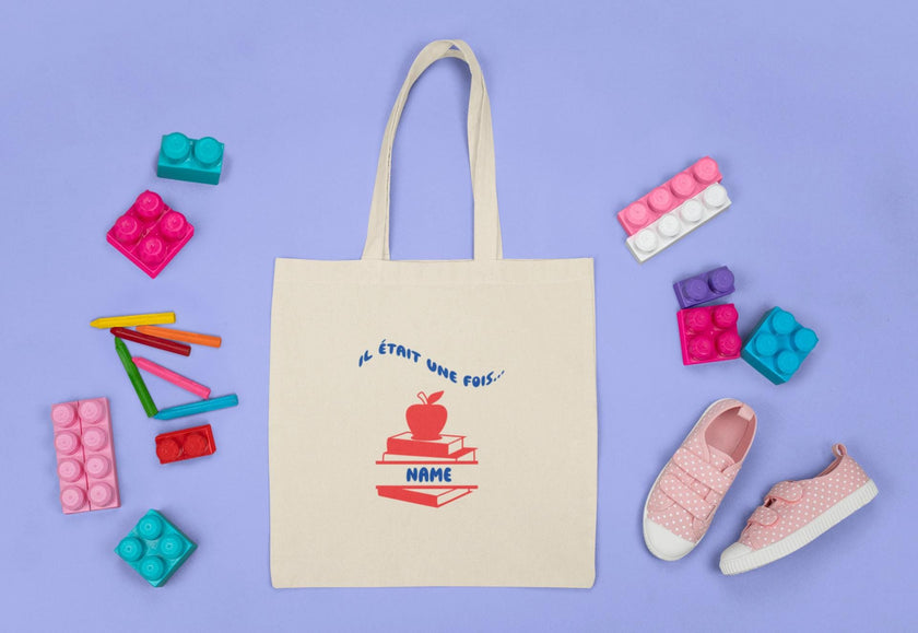 Customizable Il était une fois Library Tote Bag, Customizable French gift for kids, Unisex Canvas Bag for Books, homework, snacks, toys - KOULEURS