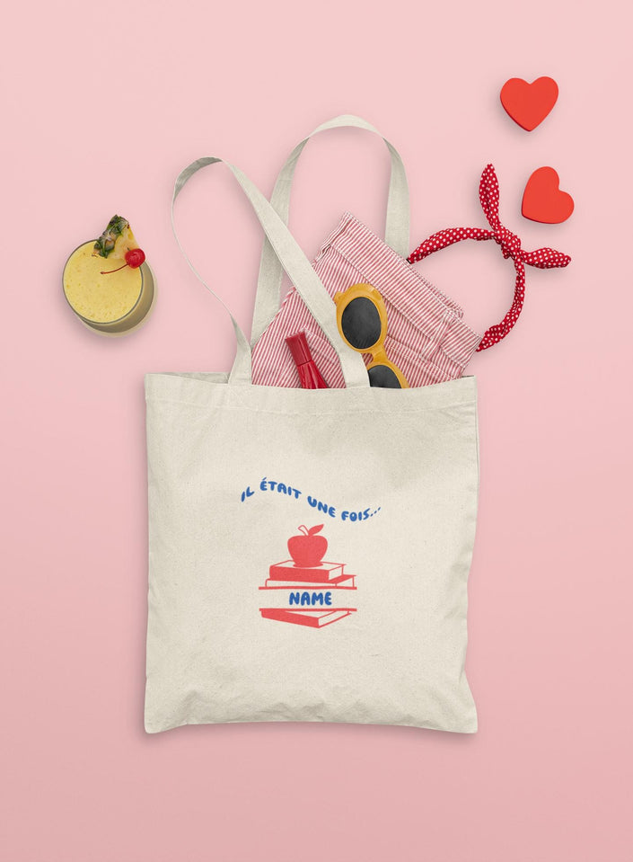 Customizable Il était une fois Library Tote Bag, Customizable French gift for kids, Unisex Canvas Bag for Books, homework, snacks, toys - KOULEURS