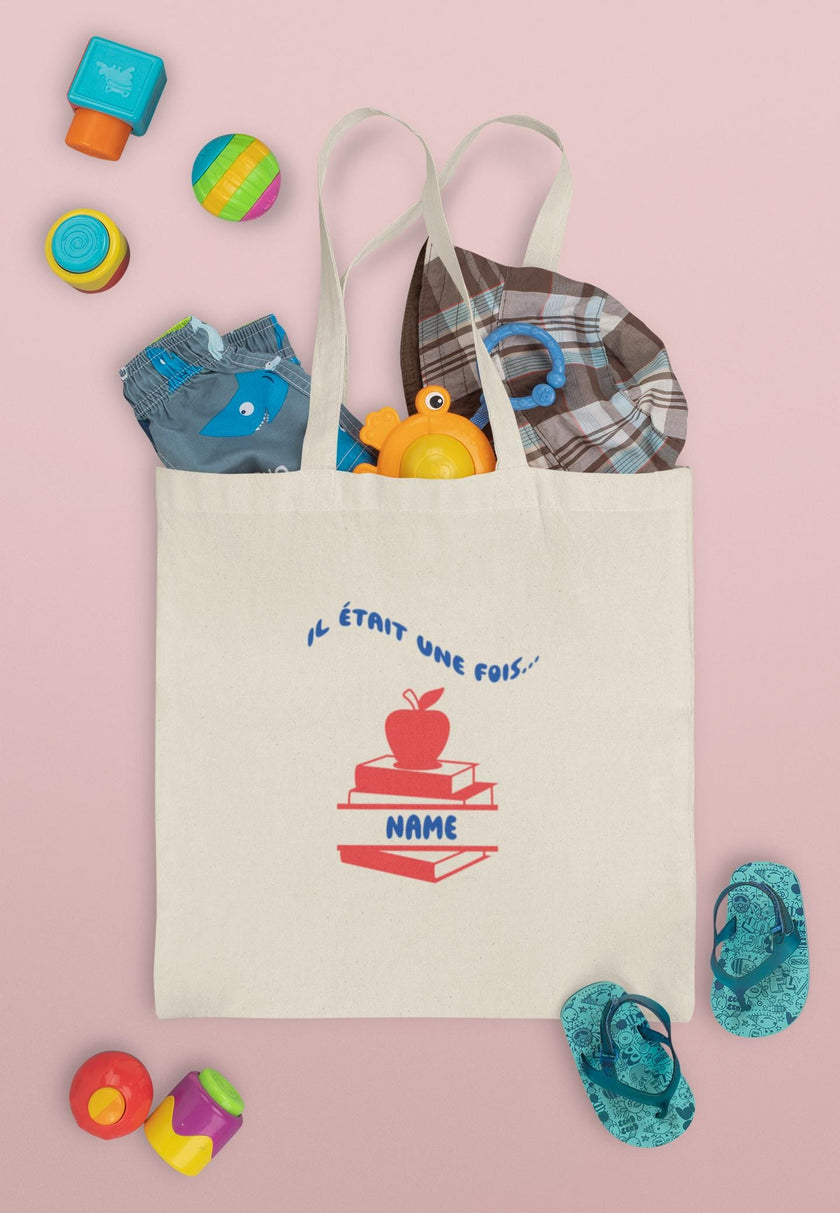Customizable Il était une fois Library Tote Bag, Customizable French gift for kids, Unisex Canvas Bag for Books, homework, snacks, toys - KOULEURS