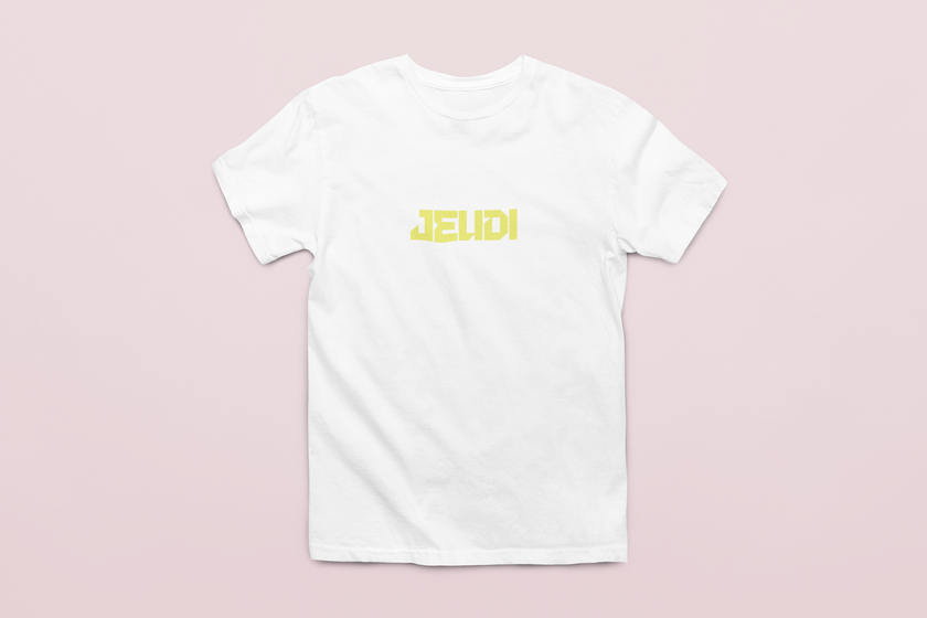 White unisex t-shirt with black 