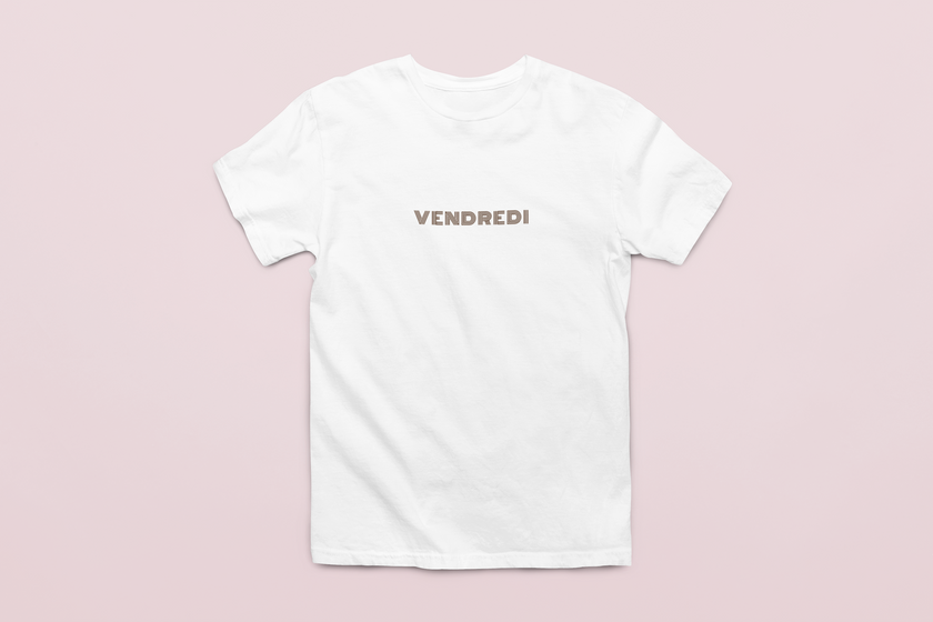 KOULEURS VENDREDI minimalist white unisex cotton t-shirt with French red lettering