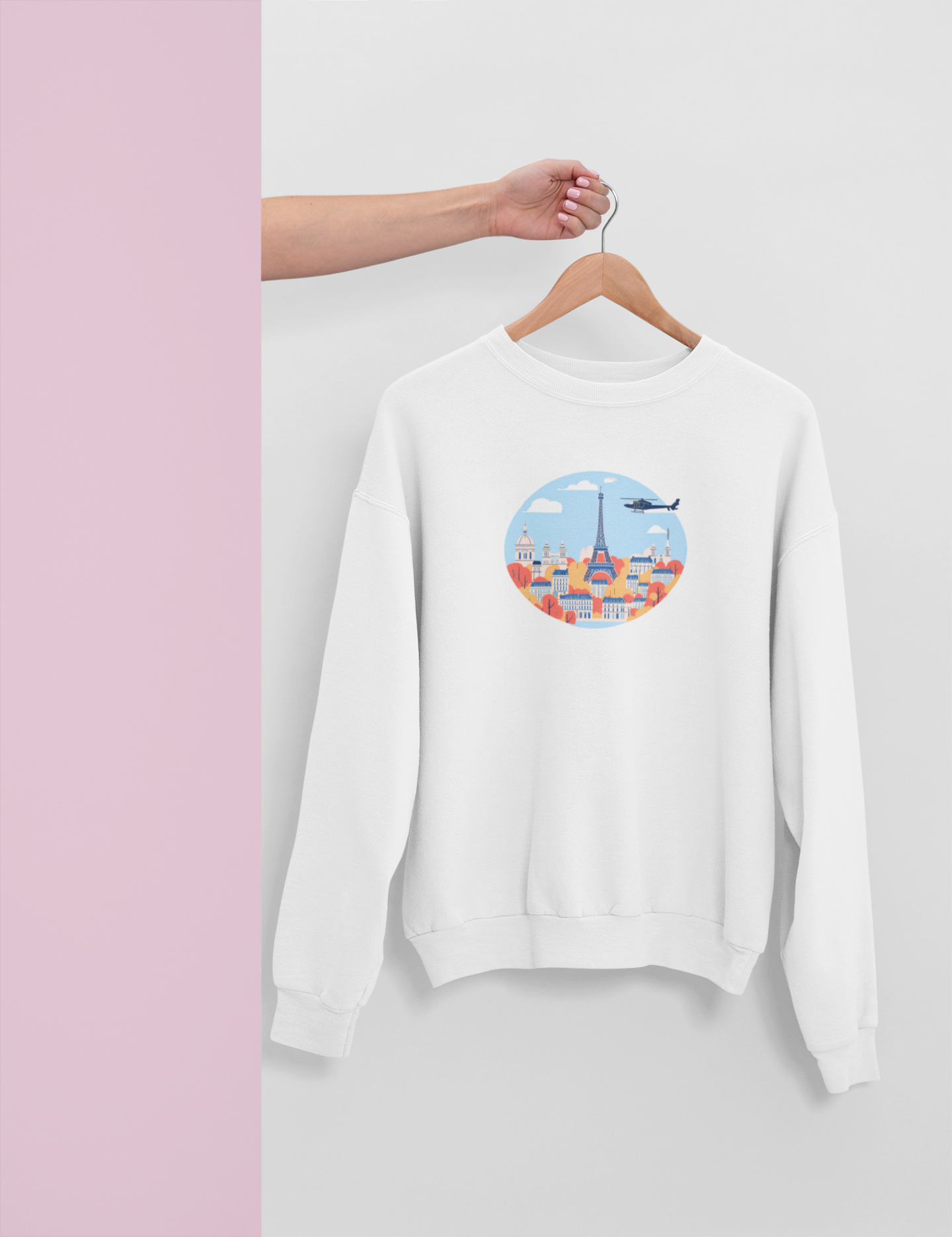 Kids White Sweatshirt with Airplane Flying Over Paris, Cute Paris Travel Sweatshirt for Boys Girls, Cityscape Toddler Youth Christmas Gift