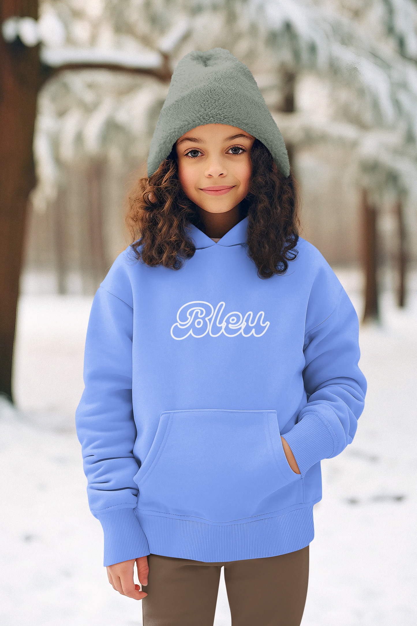 Blue Hoodie Unisex BLEU French pullover for school Everyday Wear, Cool gift for Boys Girls, Cozy Cotton sportswear