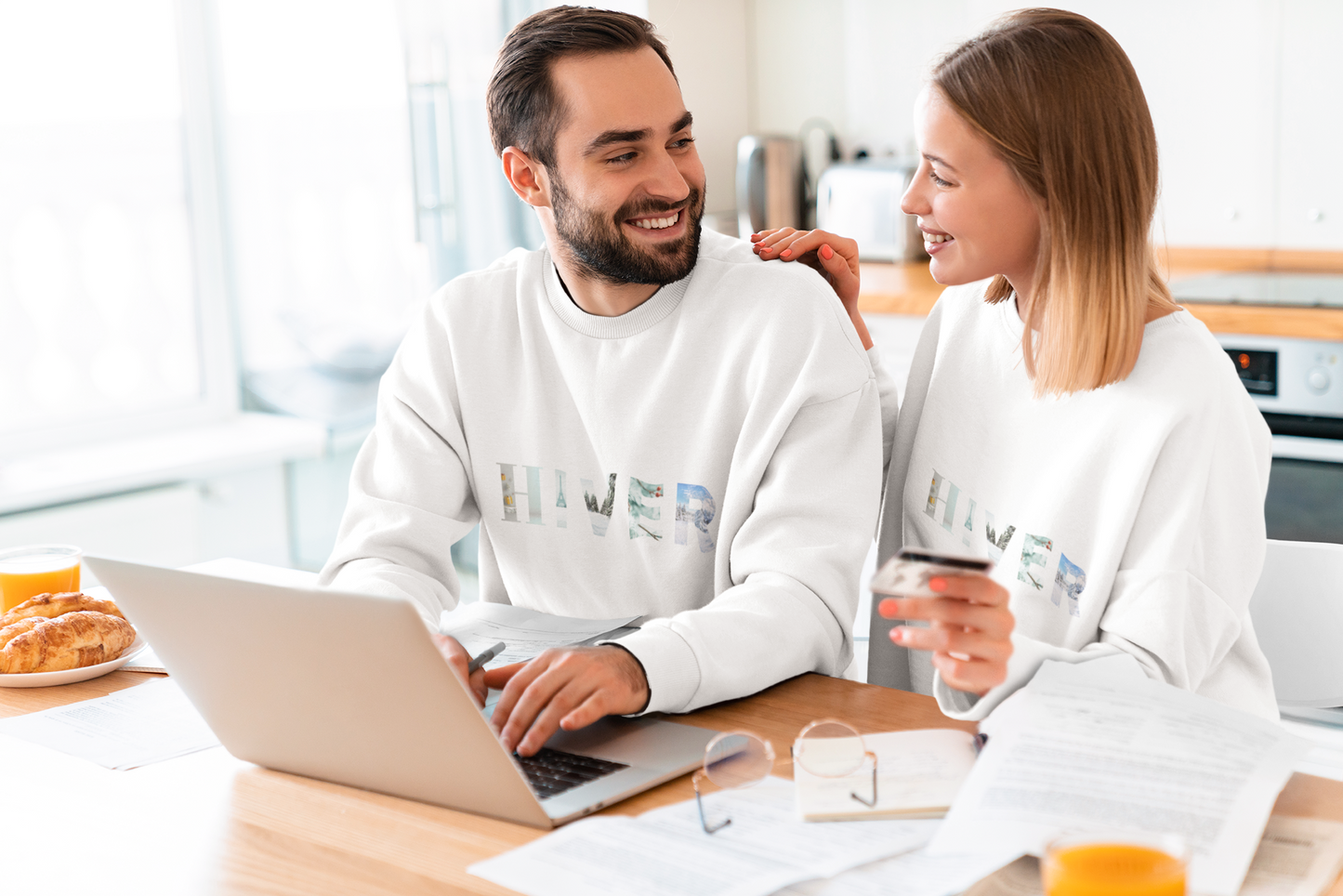 Men's white Sweatshirt with French Word HIVER, Winter fleece Pullover, French Christmas Gift for Him, Paris Eiffel tower Sweatshirt for dad