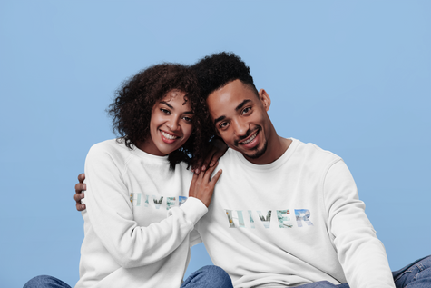 Men's white Sweatshirt with French Word HIVER, Winter fleece Pullover, French Christmas Gift for Him, Paris Eiffel tower Sweatshirt for dad - KOULEURS