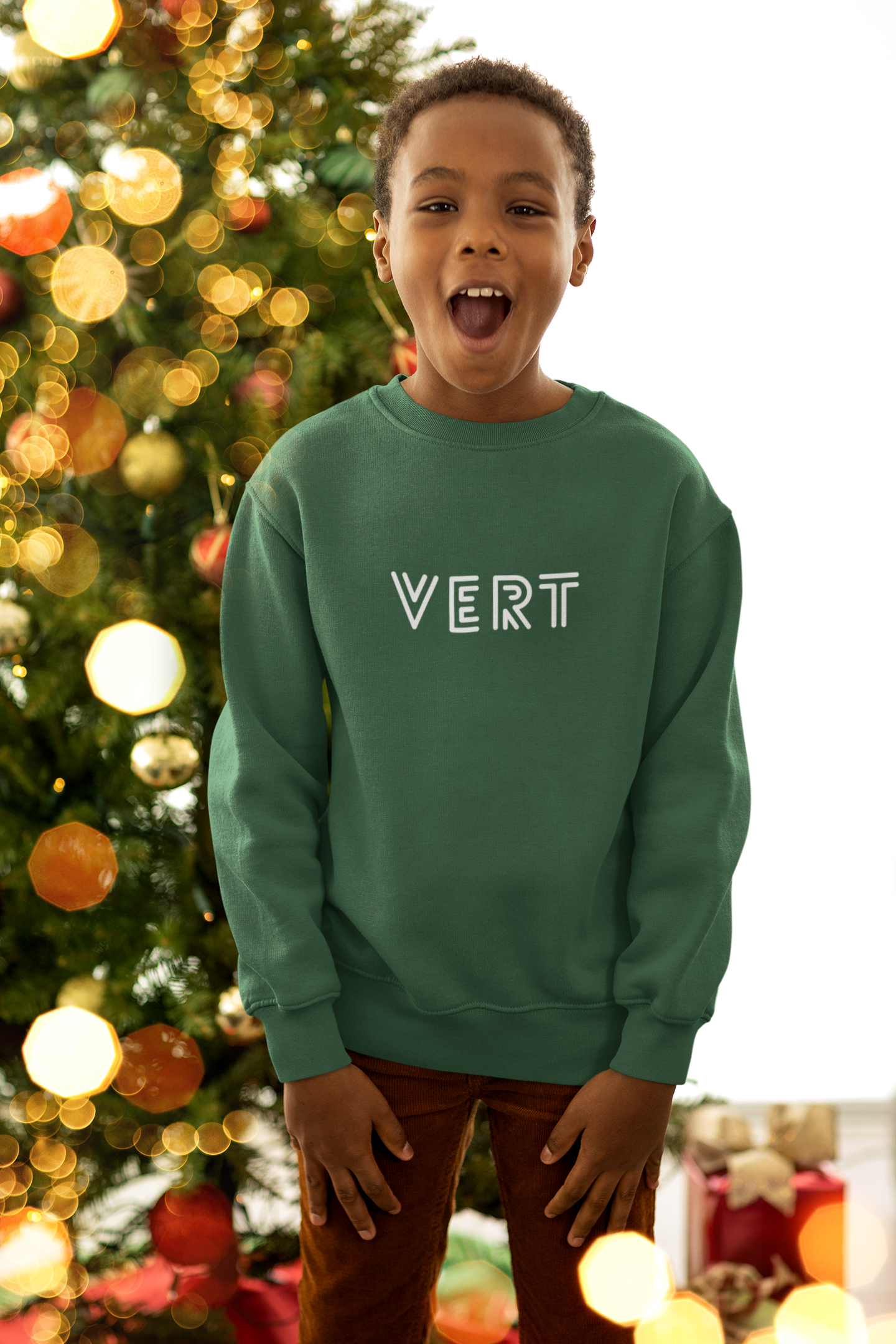 Unisex Youth Green Sweatshirt, French word VERT sweatshirt for kids for everyday or holidays, green gender neutral Pullover for Boys Girls