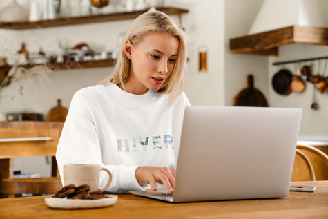 Women's White Sweatshirt with French Word HIVER - Cozy Winter Pullover, French Holiday Gift for Her, Winter Parisian Style Essential for mom - KOULEURS